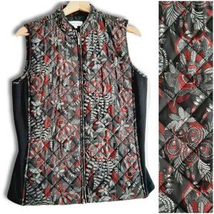 NORTHERN REFLECTIONS Floral Diamond Quilt Full-Zip Vest Blue Sz S